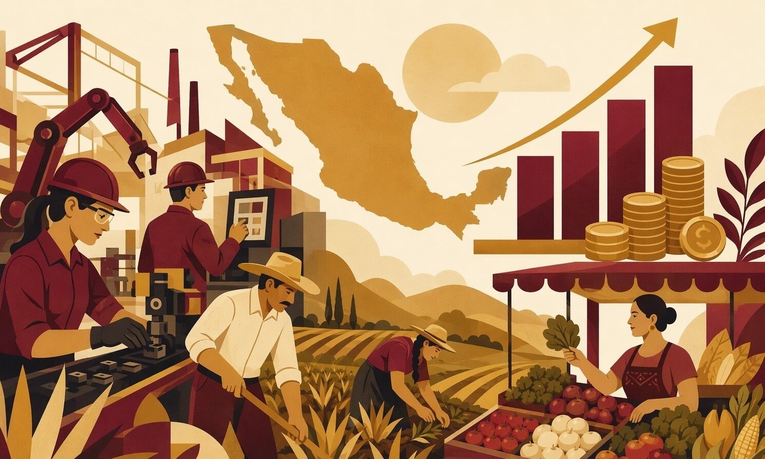 Ilustración de economía y empleo en México