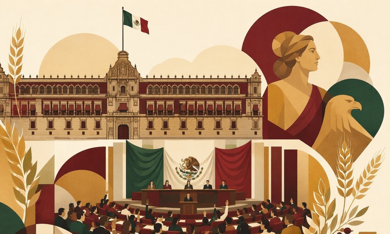 Ilustración de política nacional y gobernanza en México