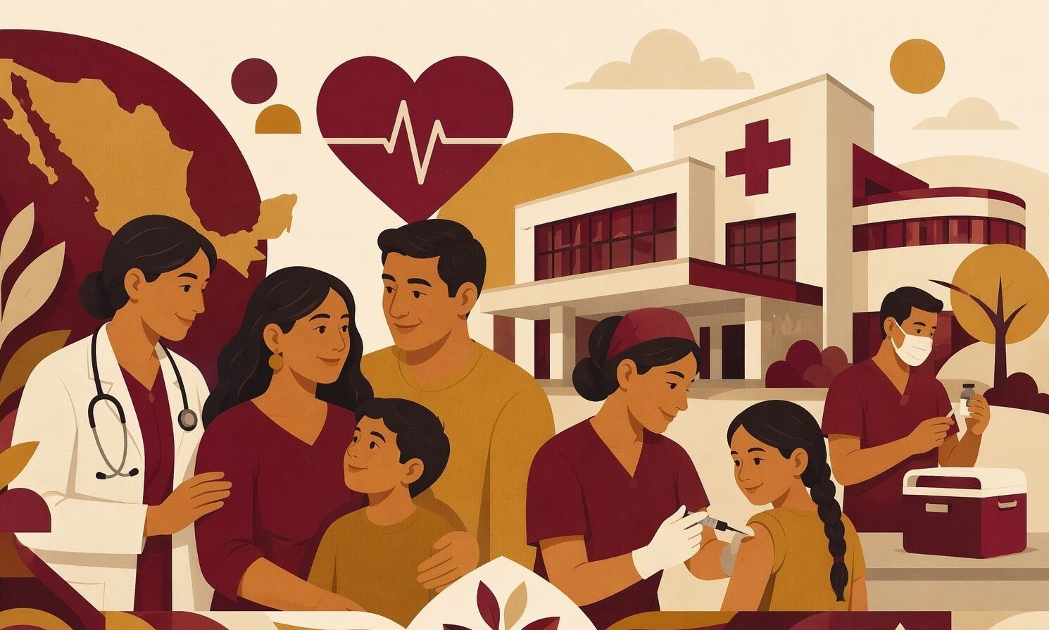 Ilustración de salud y bienestar social en México